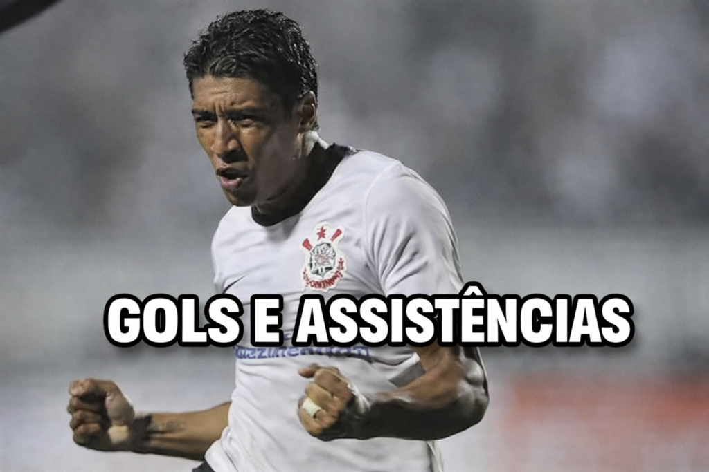 Paulinho comemorando gol pelo Corinthians