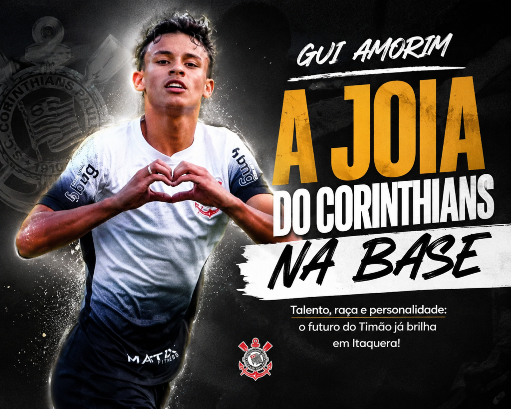 Gui Amorim celebra gol pelo Corinthians; jovem meia de 18 anos teve vínculo renovado com o clube.