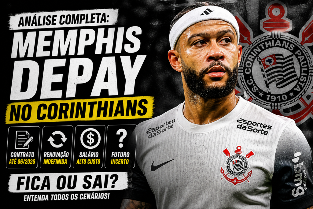 Memphis Depay durante jogo pelo Corinthians analisando sua situação no clube em 2026