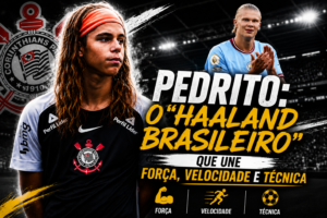 Pedrito, promessa da base do Corinthians, comparado ao Haaland brasileiro por sua força, velocidade e técnica.