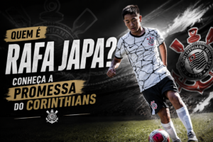 Rafa Japa, atacante do Corinthians com a camisa número 7, driblando a bola durante um jogo na base no Estádio Alfredo Schürig (Fazendinha).